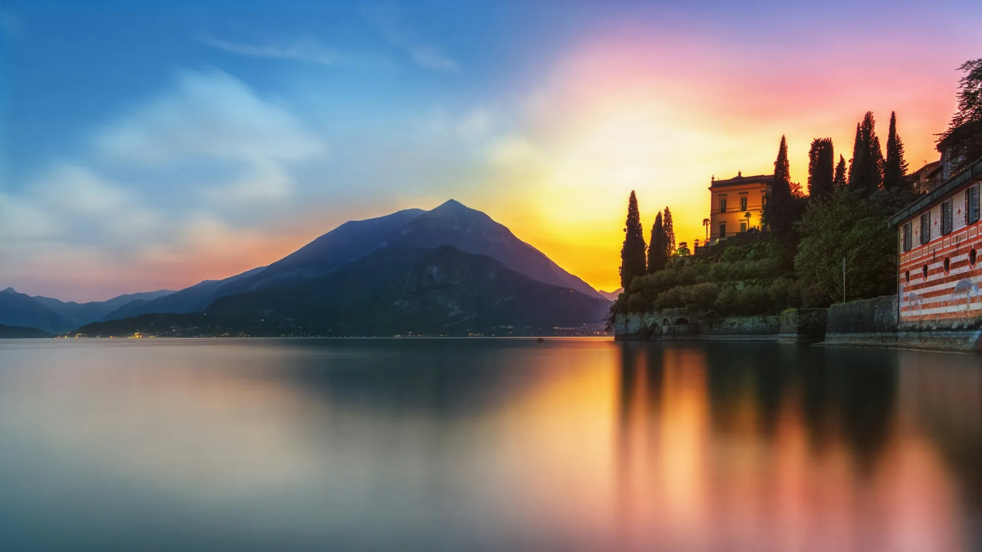 Moody overcast Lake Como aerial — Europe area card