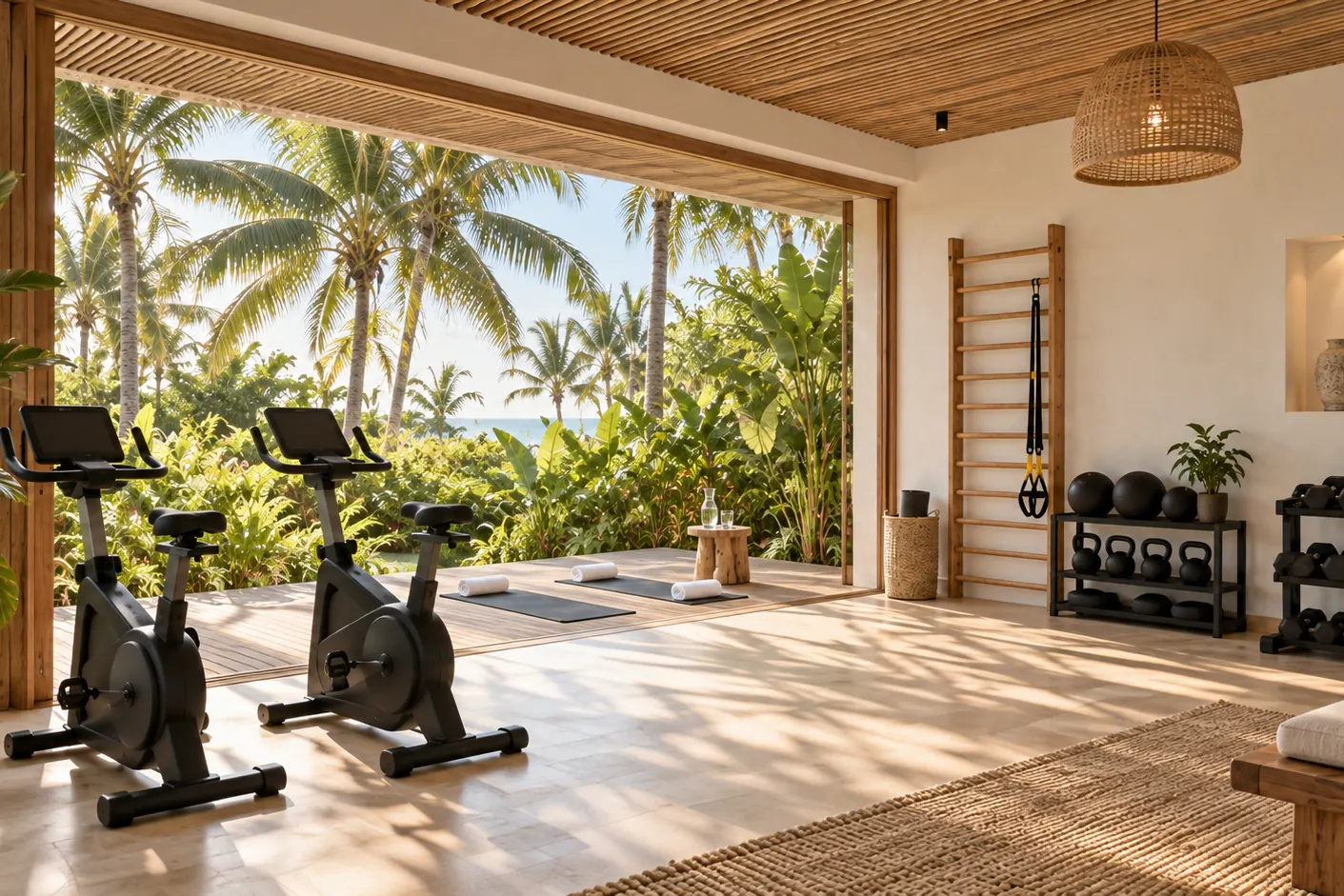 Computer-generated image of the gym opening onto the garden